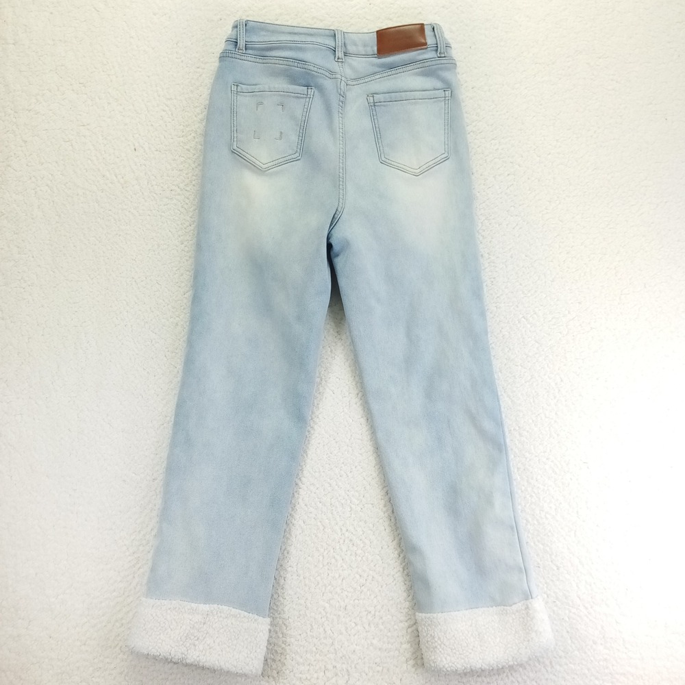 Instantfunk Lined Women Light Wash Straight Jeans Faux‎ Shearling Cuffs Blue XL - Picture 2 of 10